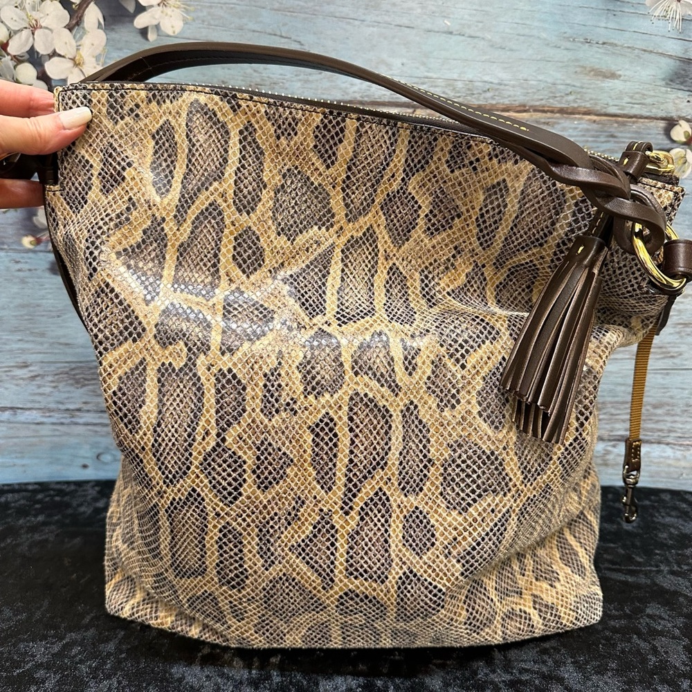 Dooney & Bourke Sloan Hobo Python Snakeskin Embossed Leather Large Handbag - Picture 9 of 16